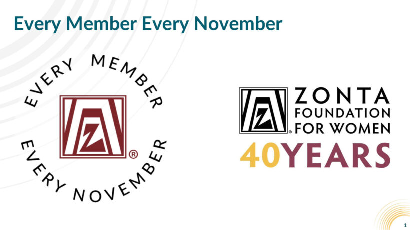 Logor för Every member every november och zonta foundation for women 40 år.